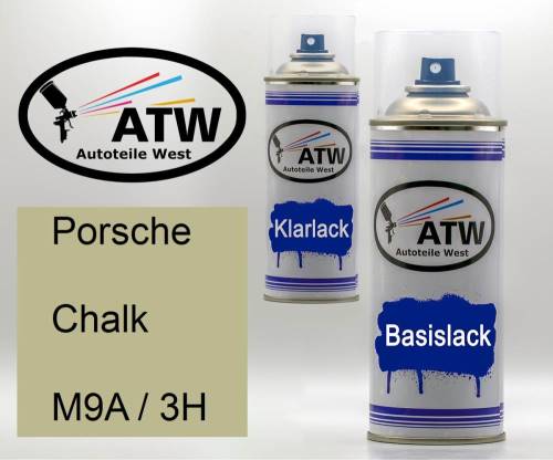 Porsche, Chalk, M9A / 3H: 400ml Sprühdose + 400ml Klarlack - Set, von ATW Autoteile West.
